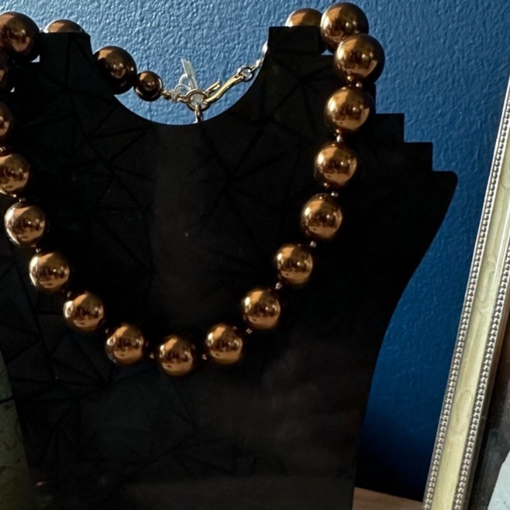 Carolee vintage bronze faux, pearl statement necklace- gold tone, toggle, clasp